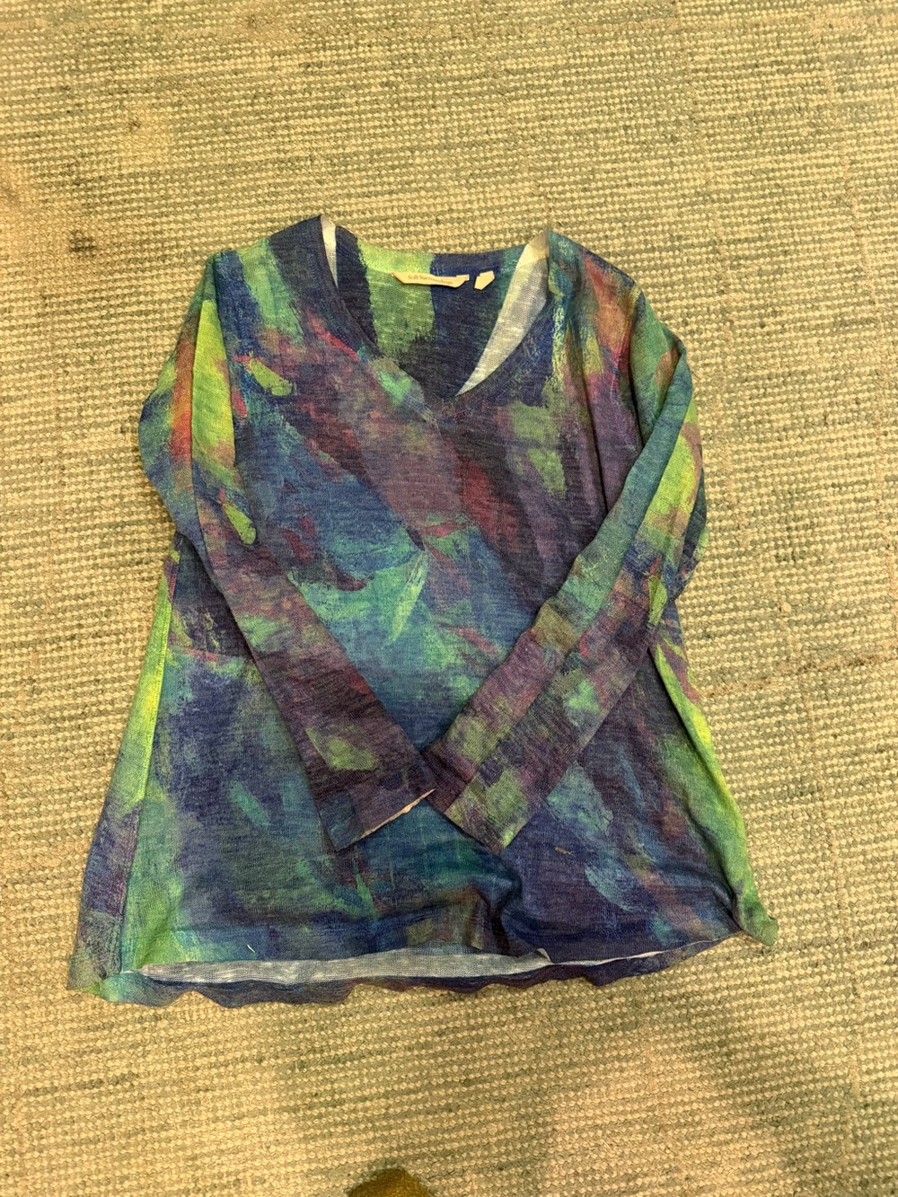 Soft Surroundings Multicolor V‑Neck Long Sleeve Top in Blue, Green, Purple